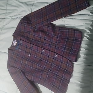 80s Pendleton Pink/Blue/Brown Plaid Virgin Wool Double Breasted Blazer Womens 16